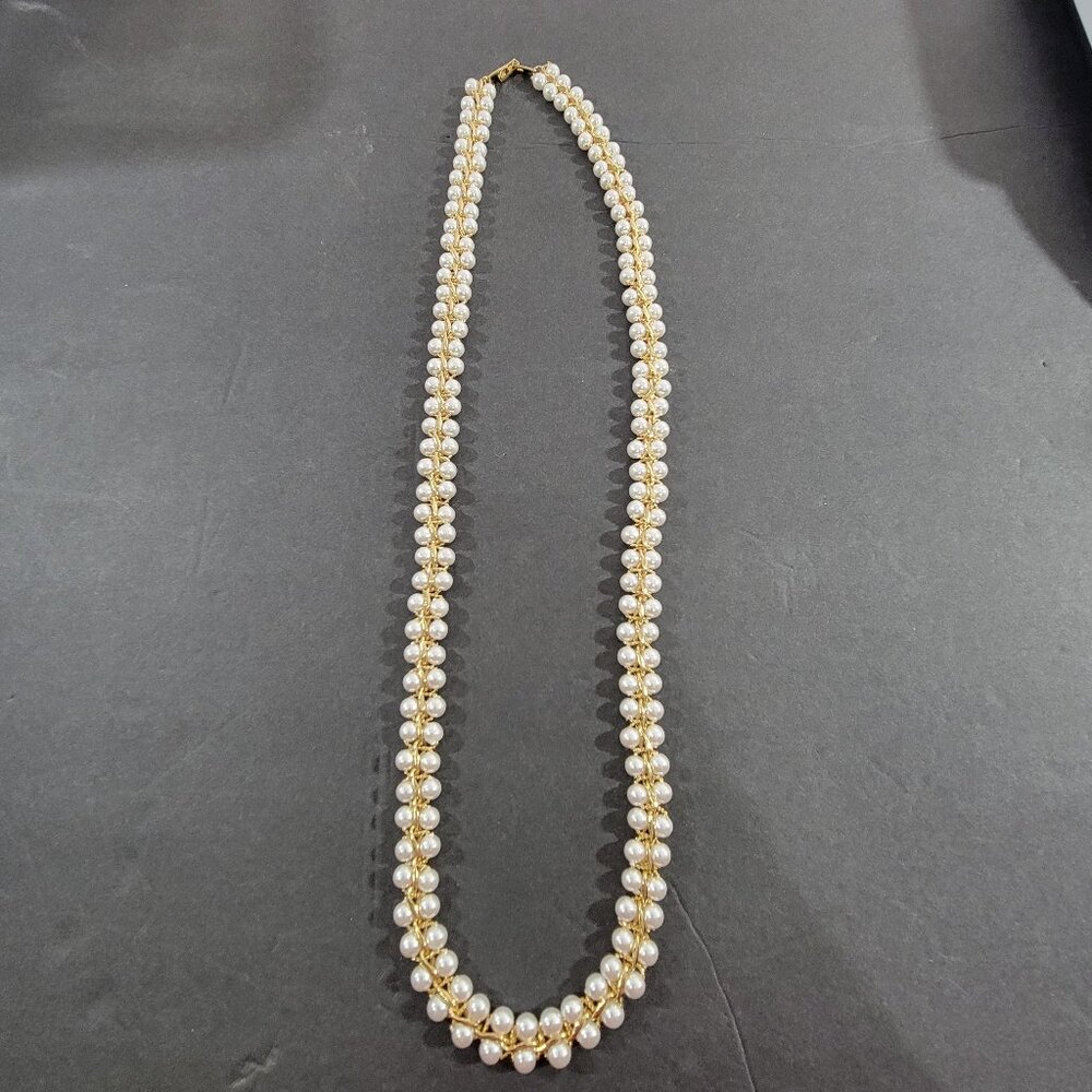 18KPG Double Faux Pearl Necklace 29" Elegant Old Money Classic Minimalist